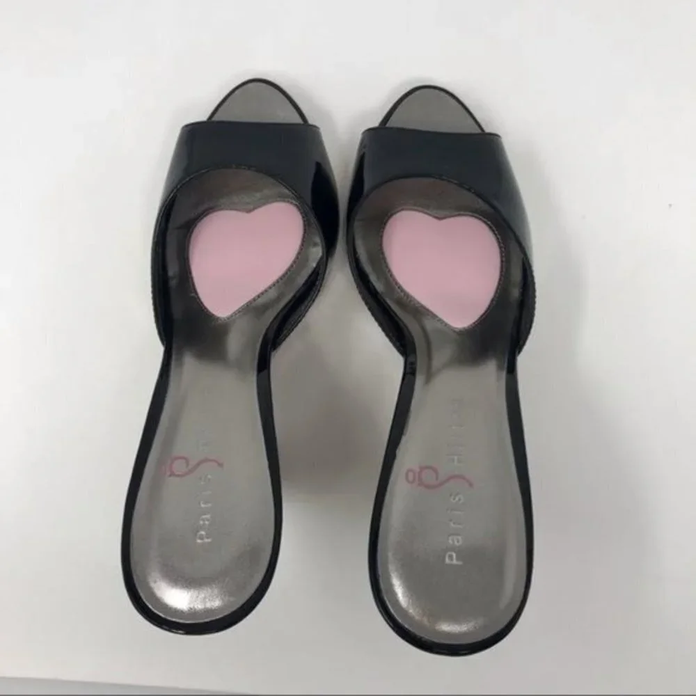 NWT Paris Hilton Black Patent Charme Platform Slide 9M